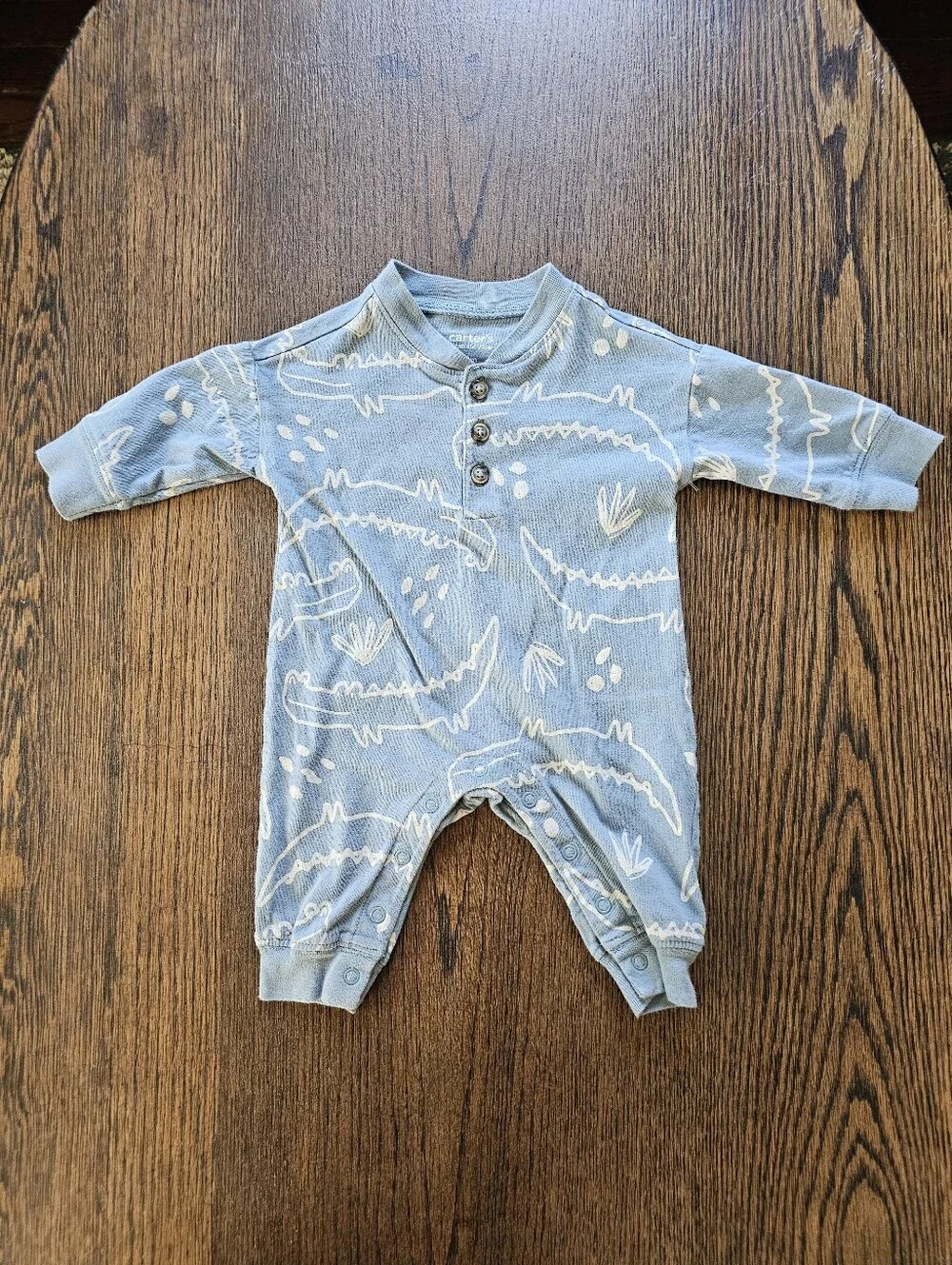 Carter's Soft Blue Gator Printed One-Piece Romper Size 3 Months